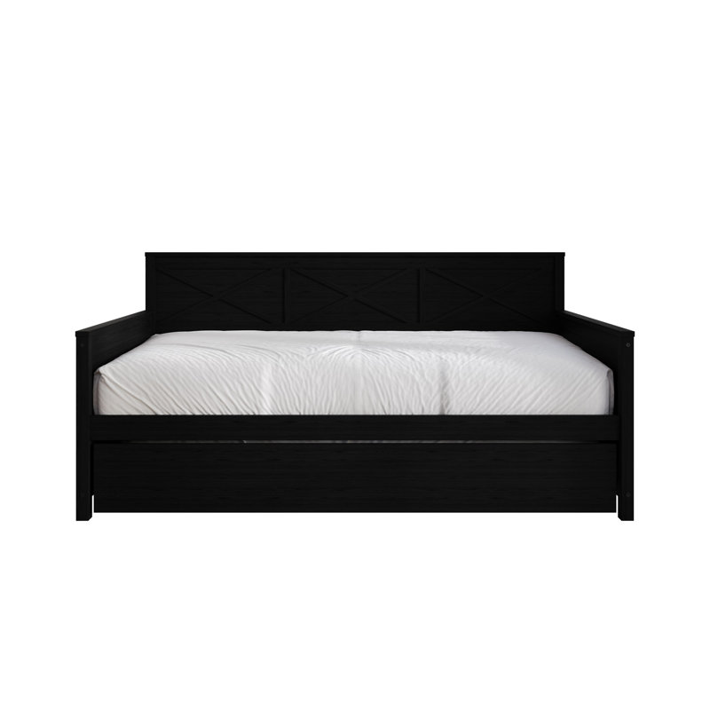 Lit de jour simple en bois massif avec couchette coulissante McDougal, Black
