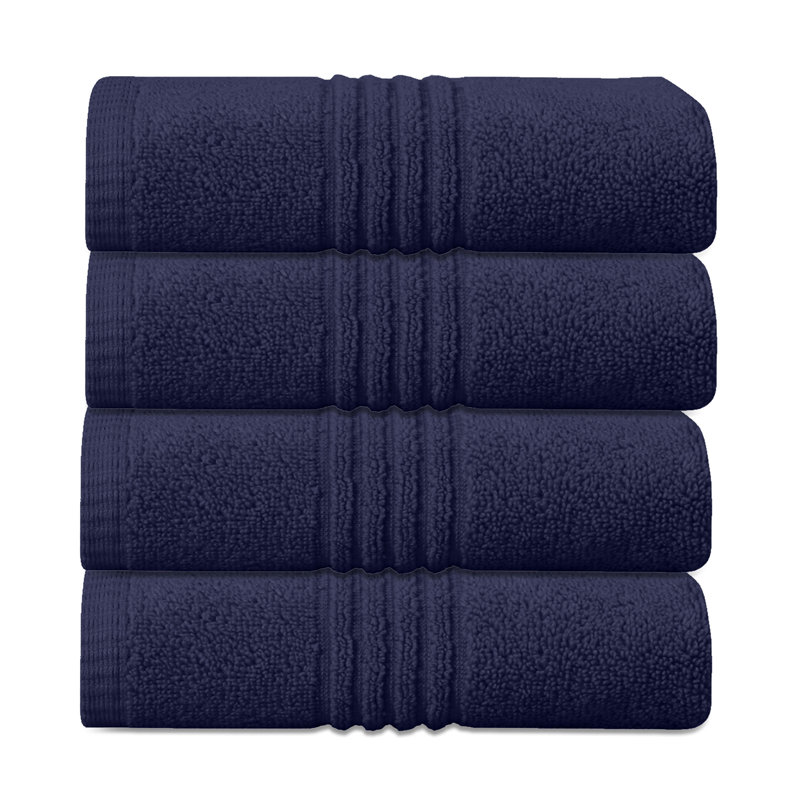 Ensemble de serviettes de salle de bain 100% coton 100% coton zéro torsion Robbs Home Weavers Robbin, 16 po x 24 po (4) (4 serviettes à main), bleu marine