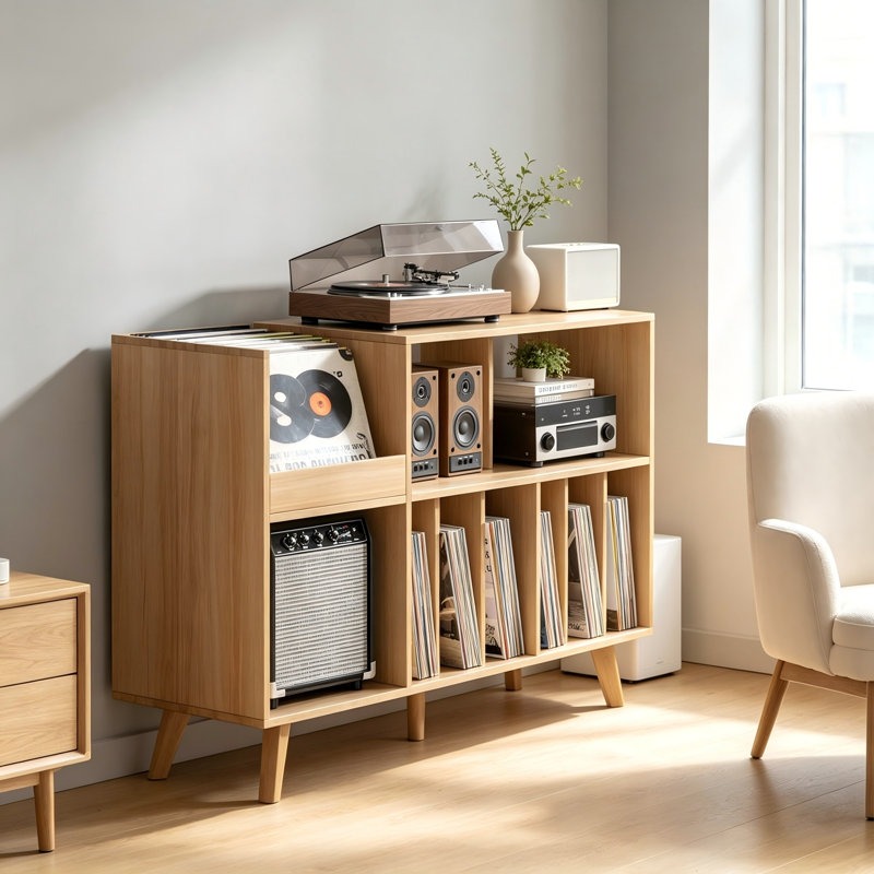 Support pour tourne-disque de 48 po, 450 livres en vinyle, rangement et présentation, Natural