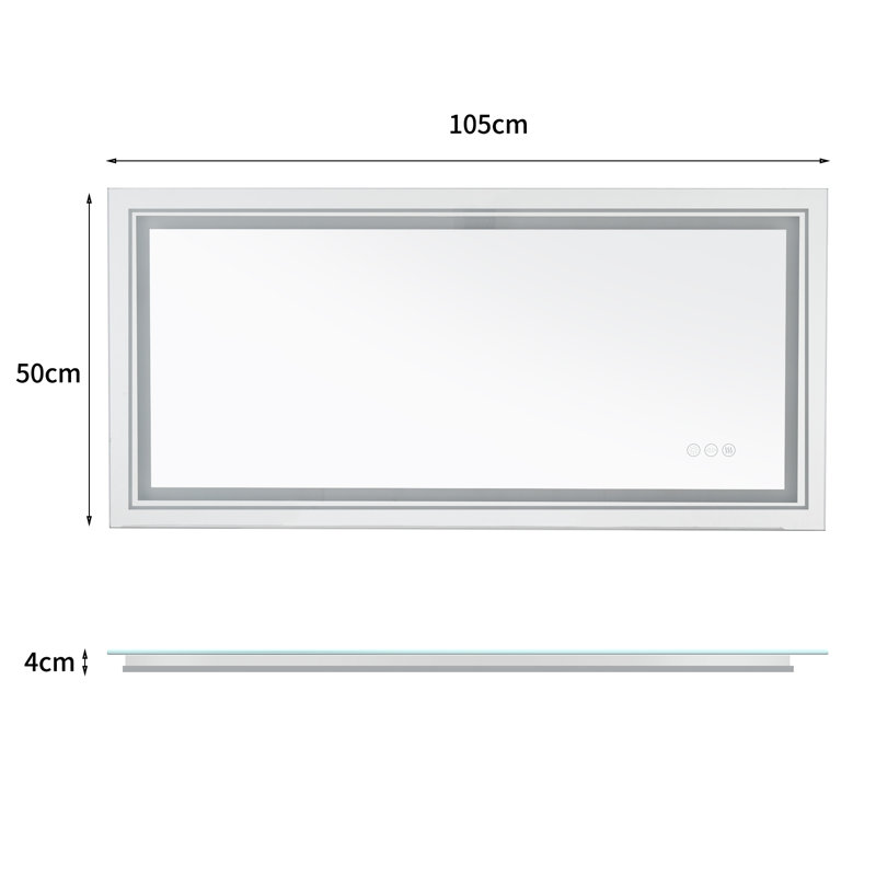 Ashawnti LED Illuminated Bathroom Mirror with Fog-Free Touch Sensor, 50cm H X 100cm W