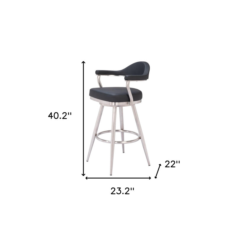 Chaise de bar pivotante de 30 po en similicuir noir et argent
