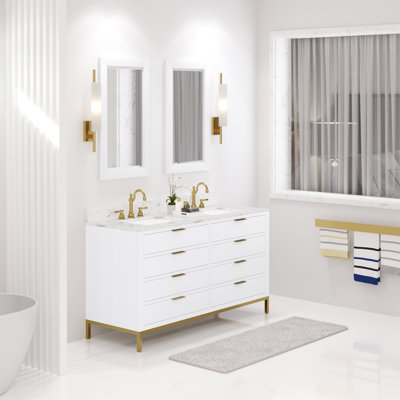 Bristol 60" Carrara White Marble Countertop Bath Vanity with Mirror