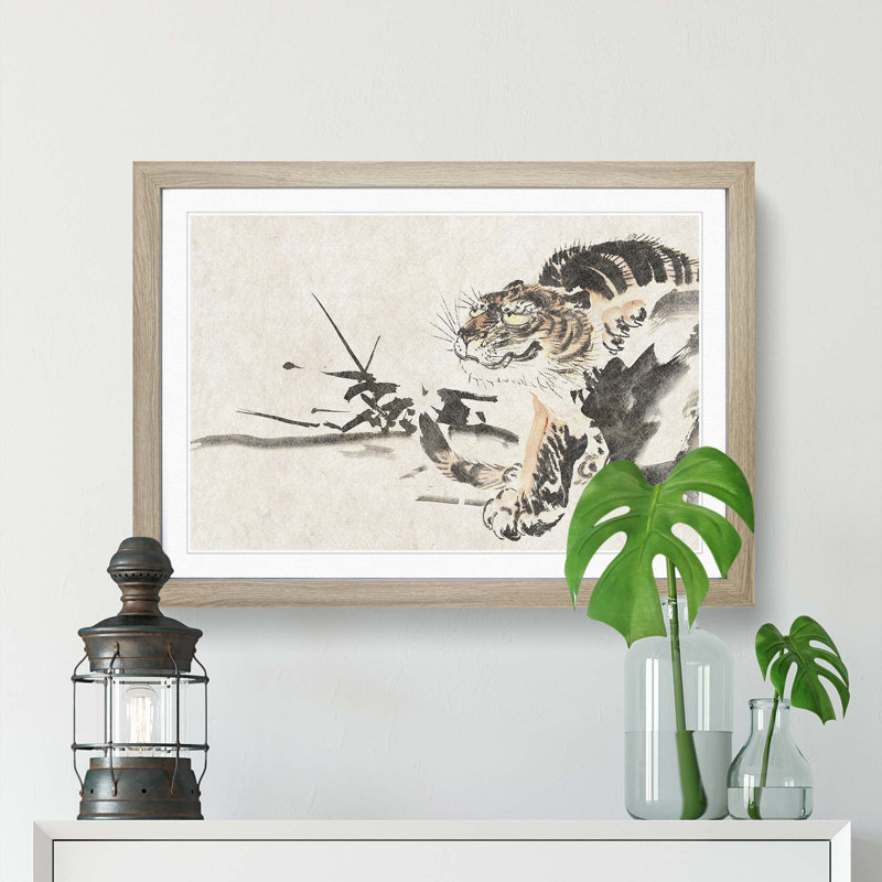 Hidden Tiger by Kawanabe Kyosai - Picture Frame Painting Print, 27cm H x 36cm W x 2cm D, Oak Framed