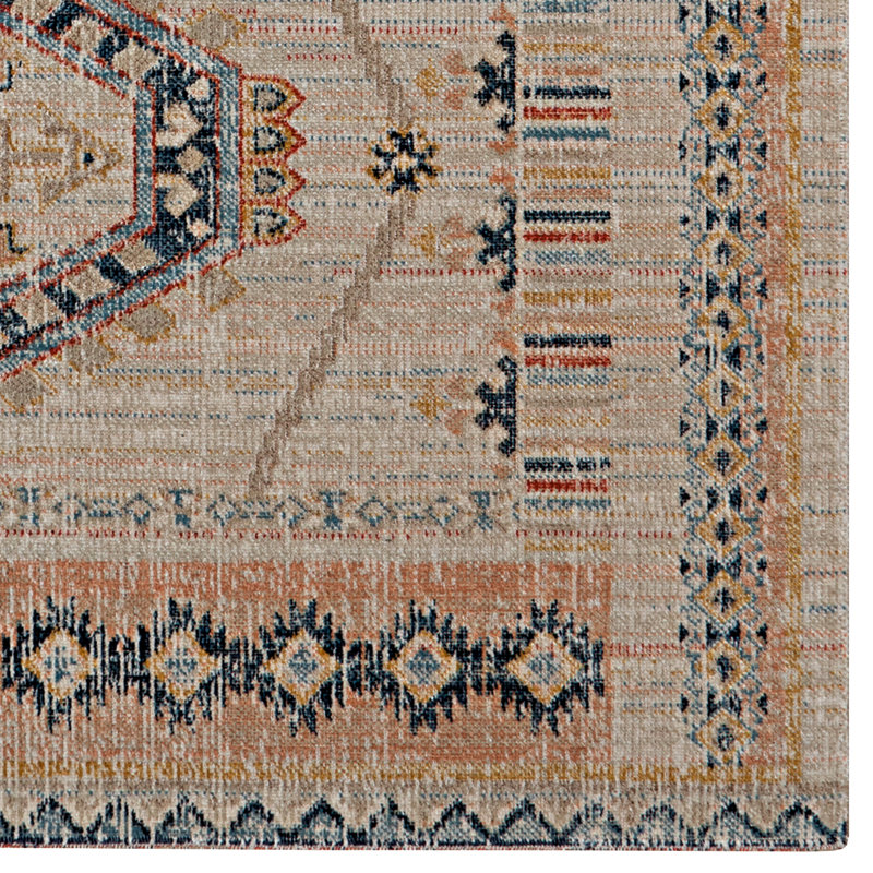 Rectangle Presli Oriental Machine Woven Polyester Area Rug in Ivory/Terracotta, Rectangle 3' x 5'