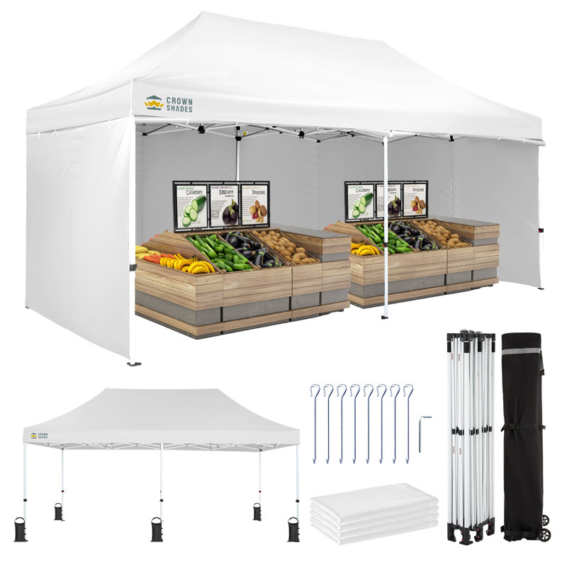 Commercial 20 Ft. W x 10 Ft. D Heavy Duty Pop Up Canopy Tent with 4 Sidewalls White, White