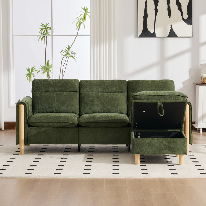 Canapé modulaire moderne de 79 po, canapé en chenille en L avec repose-pieds de rangement en forme de L, canapé rembourré avec poches latérales pour salon, appartement
