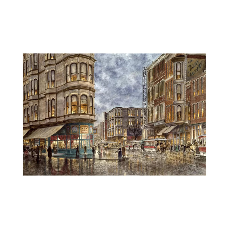 Dinner Hour, San Francisco, Ellis And Market St by Stanton Manolakas - Wrapped Canvas Print, 20.32 cm H x 30.48 cm W