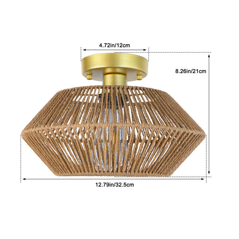 Tamoa Rattan Semi Flush Mount, Gold, Natural
