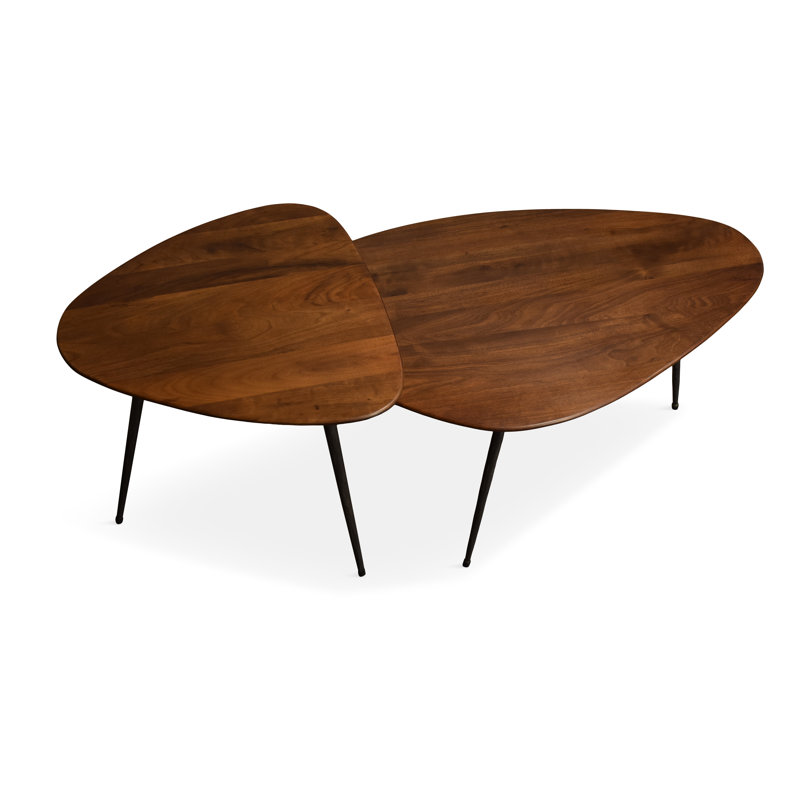 Brooxie Solid Wood Top Nesting Coffee Table, Classic Walnut