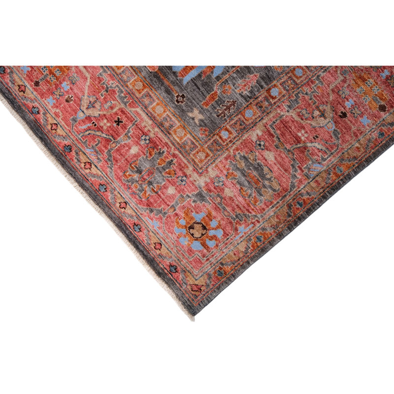 Tapis gris et rouille de haute qualité noué à la main