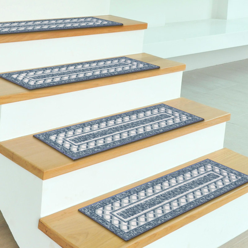 Navy and White Polyamide Non-Slip Rubberback Stair Treads Set