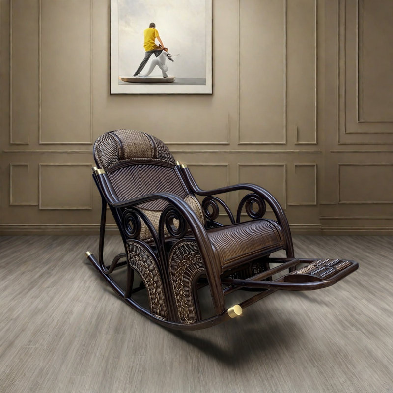 Chaise berçante en rotin à double coussin, Brun