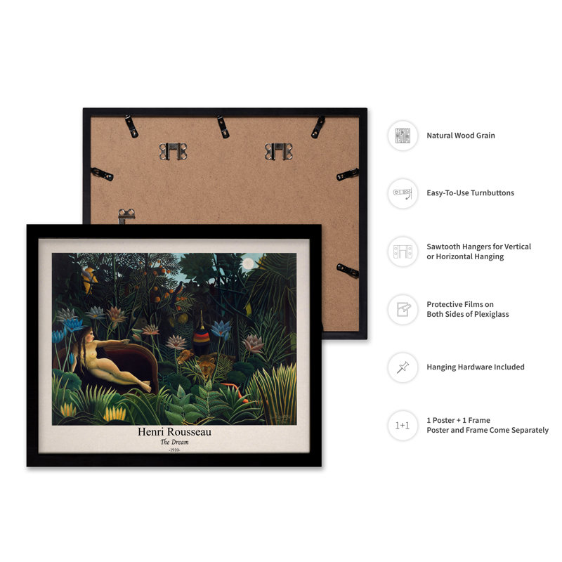 Henri Rousseau - The Dream No1, Cadre noir, Affiche, H 24 po x l 32 po