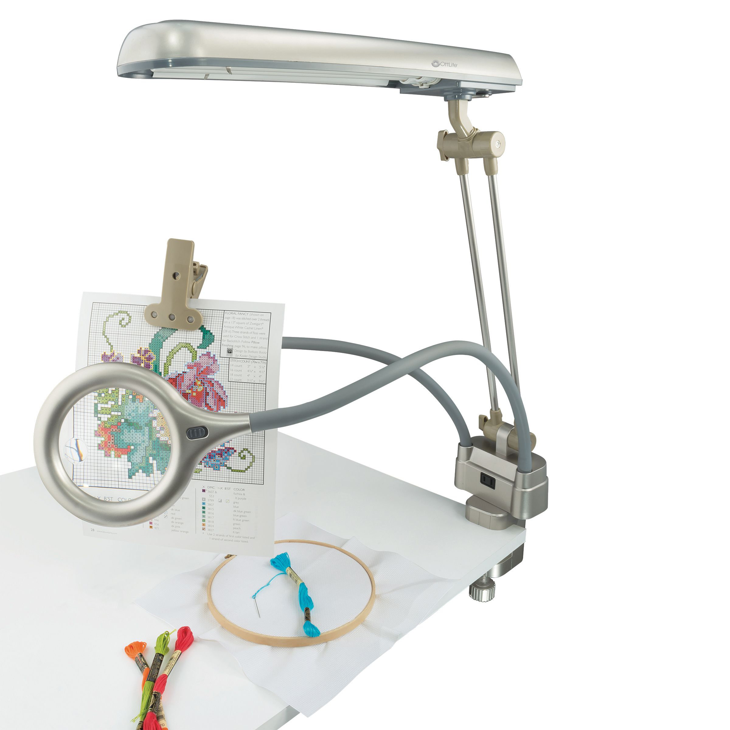 OttLite Ultimate 3-in-1 Craft Lamp, Built-in Outlet, Adjustable Neck,  Magnifier & Versatile Height