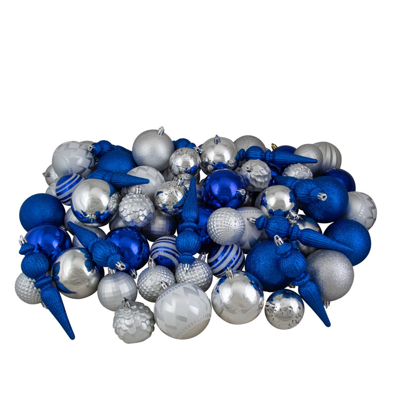 7Shatterproof 3-Finish Christmas Ball Ornaments, Blue/Silver