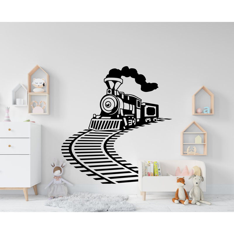 Autocollant mural train, art mural train, H 44 po x l 47 po, Noir