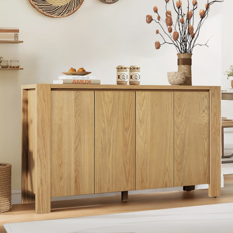 Multi-Functional Buffet Cabinet With Adjustable Storage Shelves, Distressed Finish Sideboard,Retro 4-Door Design And Cable Management