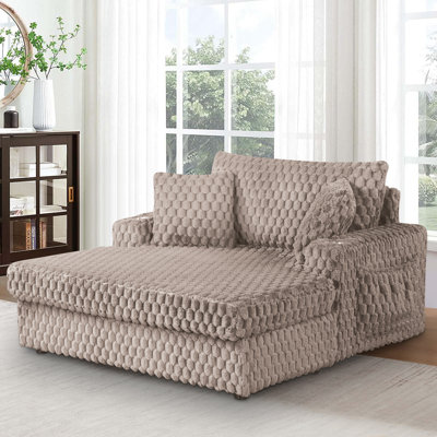 Modern 53"W Upholstered Chaise Lounger With 2 Cupholders, Pocket, And Pillows by Latitude Run