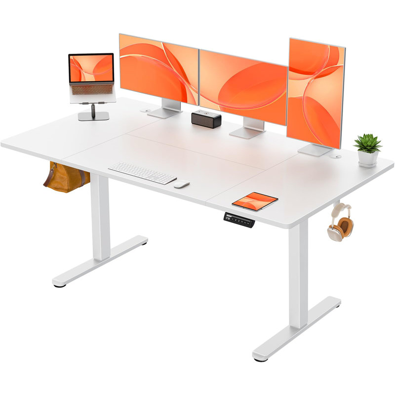 Height Adjustable Rectangular Standing Desk, 118cm H x 160cm W x 80cm D, White