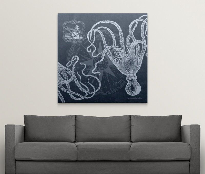 Octopi On Indigo " Octopi On Indigo II " by Gwendolyn Babbitt, 35" H x 35" W x 1.5" D, Canvas