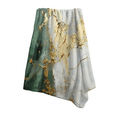 Gold And Green Paint Fusion - Abstract Painting Throw Blanket For Couch