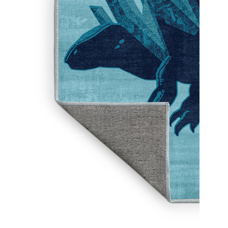 Tapis bleu clair et audacieux lavable à la machine Oryn Spinosaurus, 2 pi x 3 pi