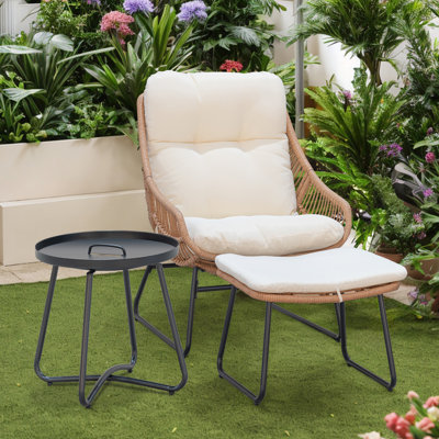 Ensemble de conversation d'extérieur 3 pièces avec coussins, repose-pieds et table d'appoint 3 pièces