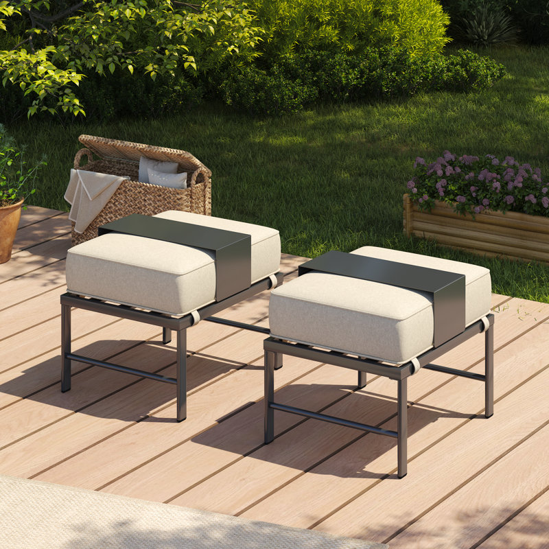 2-Person Footstools, Black Frame/Beige Base