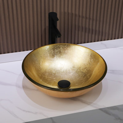 16.5"L x 16.5"W Glass Bathroom Vessel Sink Circle Tempered Glass Bathroom Sink with Pop-up Drain and Basin Faucet