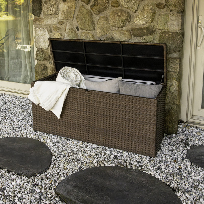 Brown Wicker and Steel Lockable Deck Storage Box