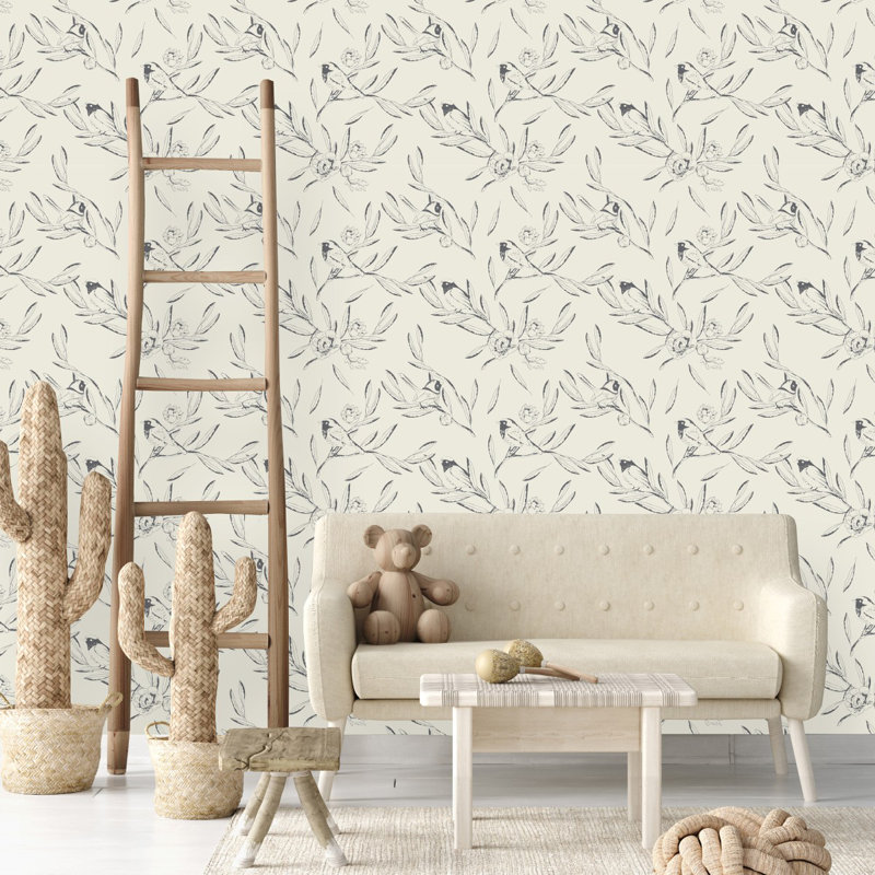 Panneau de papier peint L 10,4 pi x l 25 po Birds On Branches, L 2,08 pi x L 10,42 pi