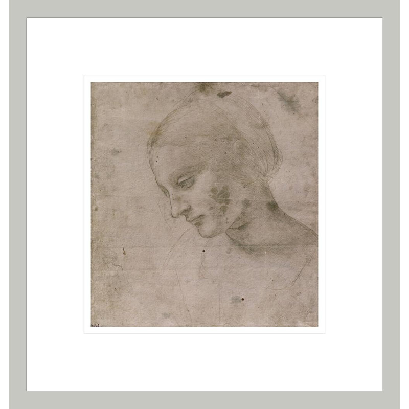 Tête de jeune femme ou tête de la Vierge par Leonardo Da Vinci, impression giclée encadrée, 14.36" H x 13.75" W