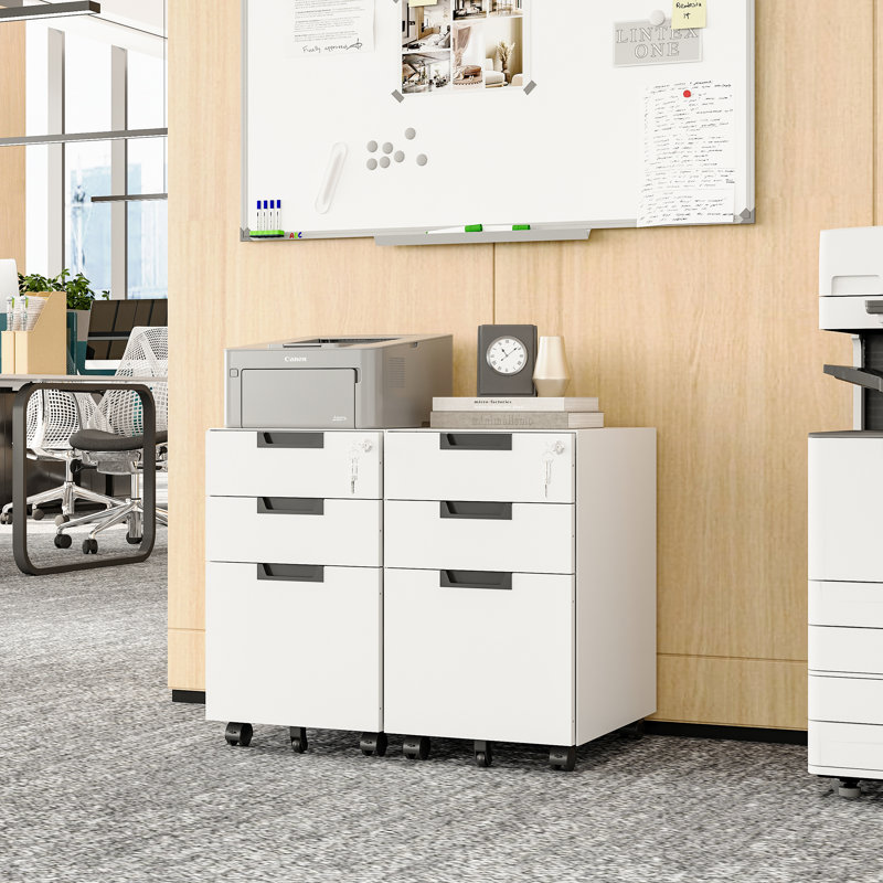 Classeur mobile à 3 tiroirs avec serrure - rangement légal et format lettre pour bureau à domicile, entièrement assemblé