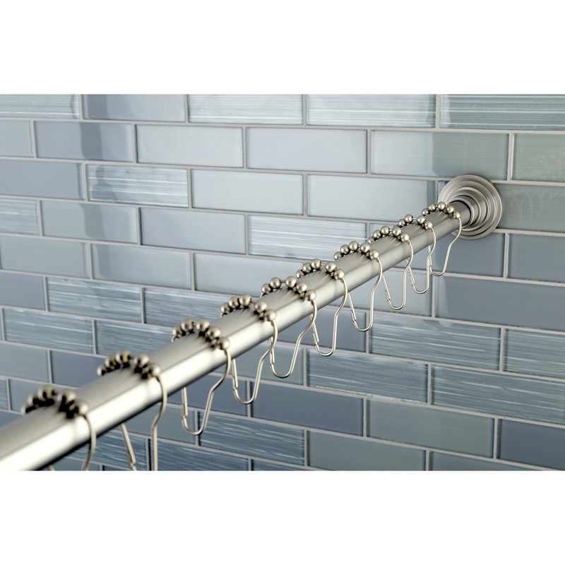 Adjustable Brushed Nickel Straight Tension Shower Curtain Rod with Rings