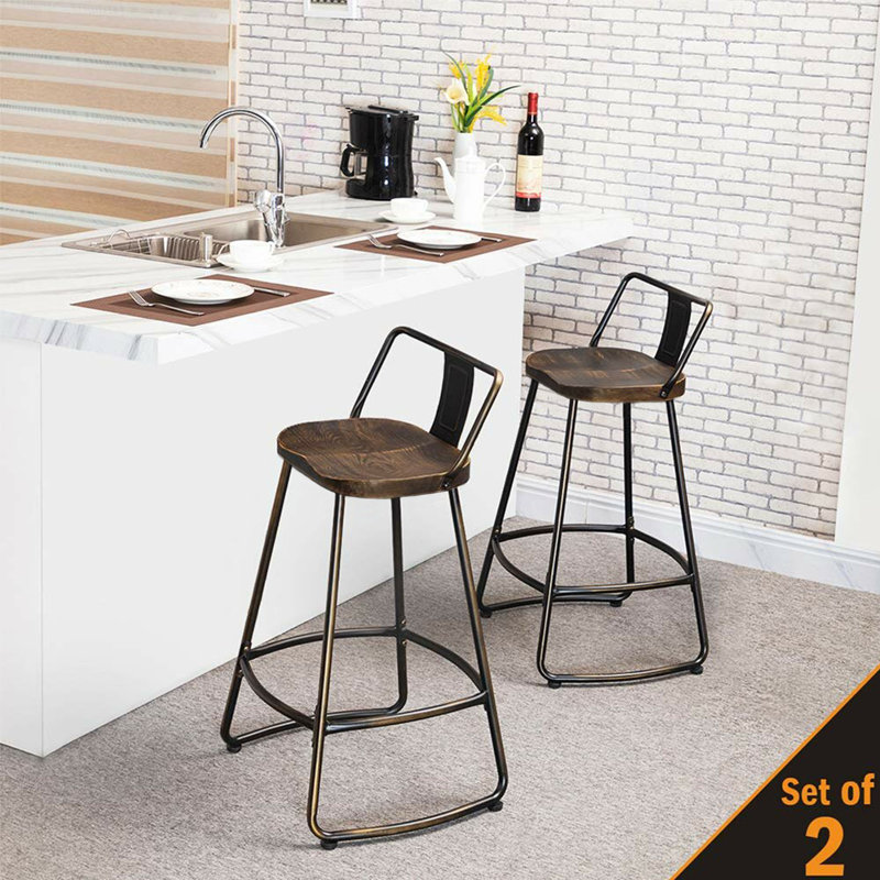 Stellan 24" Swivel Counter Stools with Metal Frame and Wood Seat