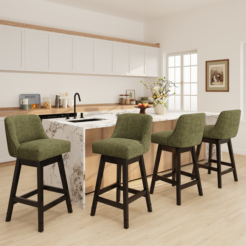 360°Bar Counter Stool with Solid Wood Frame, Green