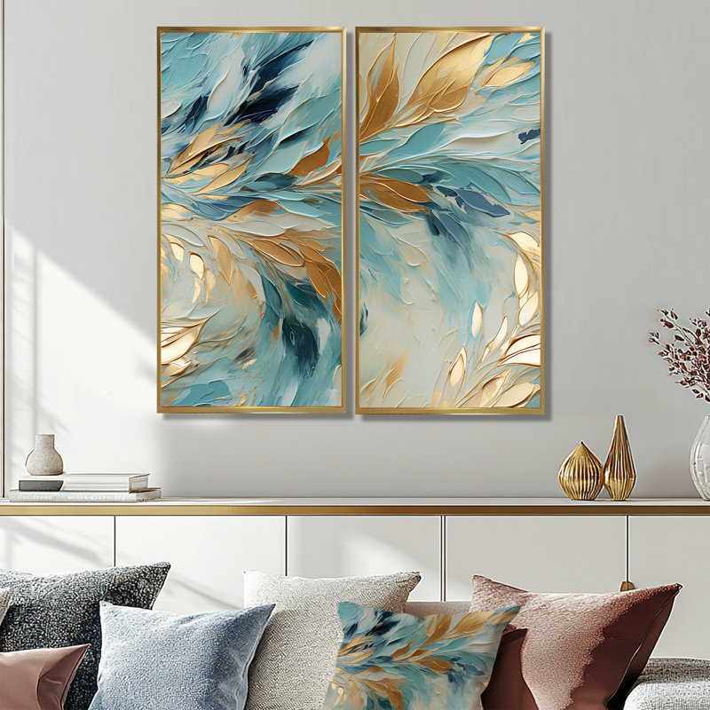 Or surdimensionné doré et bleu - Art mural surdimensionné en marbre, 32" H x 32" W, Impression encadrée flottante, Gold