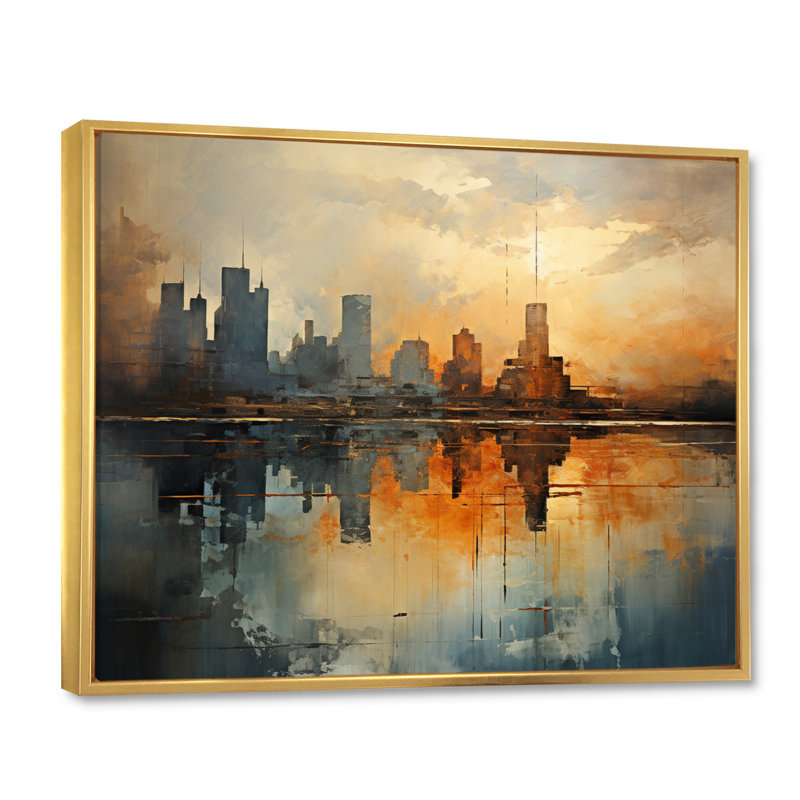 " Sky Skyline Enigma III ", 30" H x 40" W x 1.5" D, Gold Floater Framed