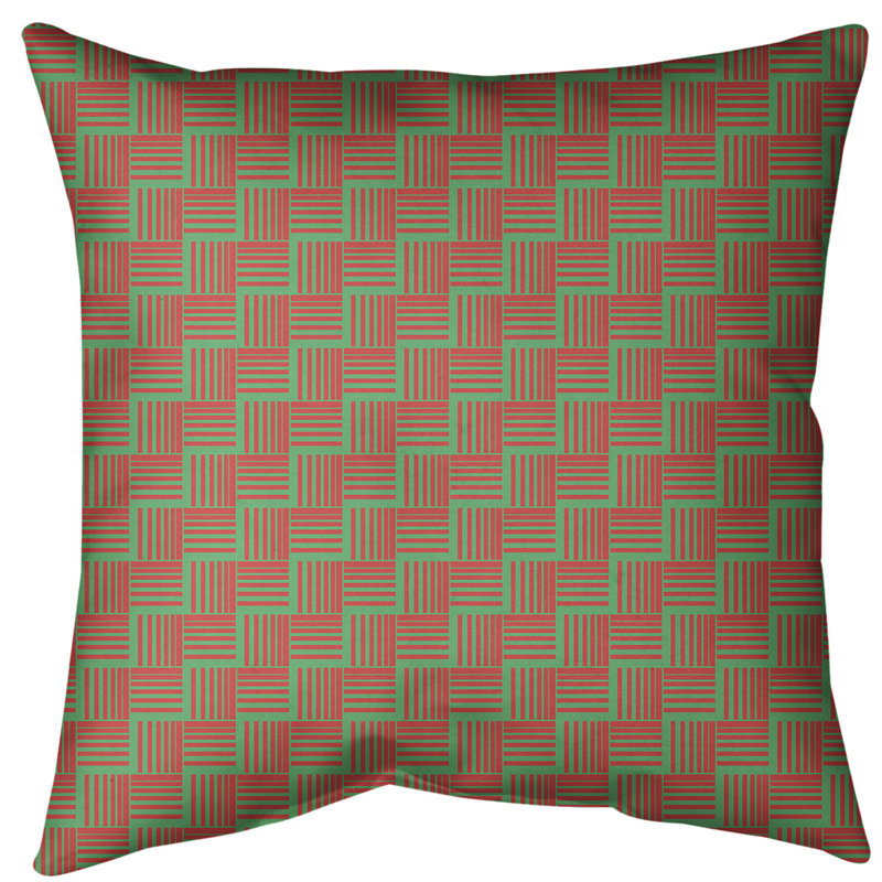 Housse de coussin à chevrons basketweave Holiday Patterns, 18 po x 18 po, Vert / Rouge