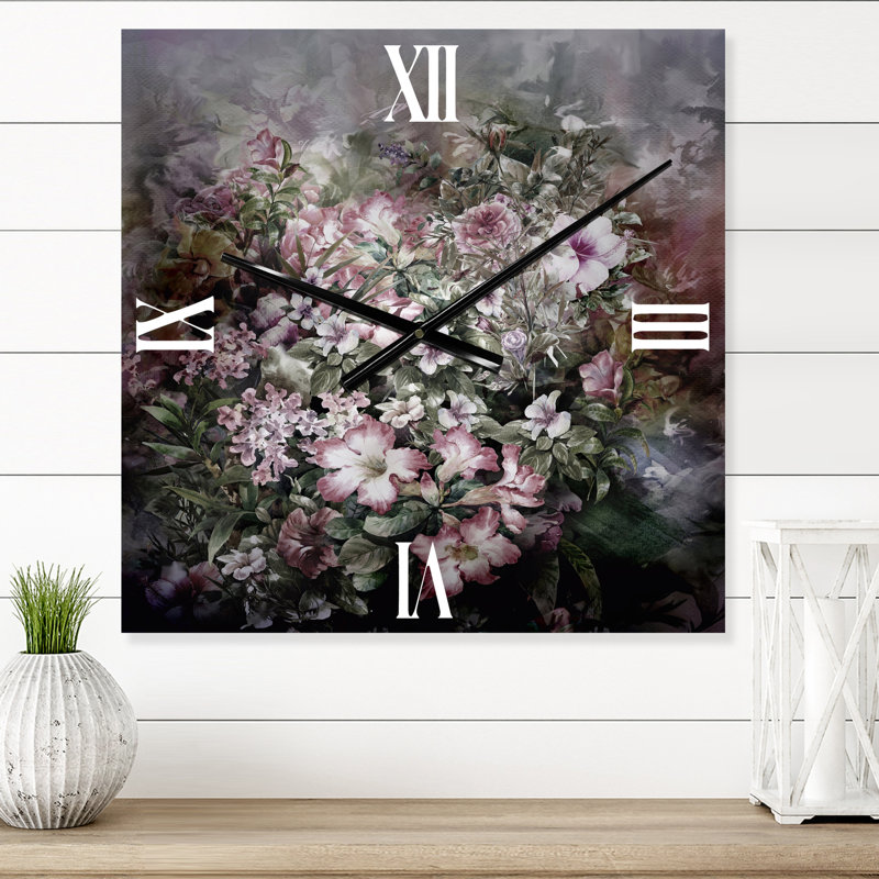 Dessin rétro de fleurs IV - horloge murale rétro, Très grand
