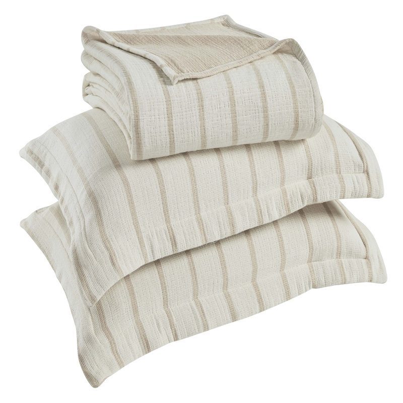 Ensemble de couvre-lit matelassé réversible en coton Valencia, Couvre-lit double et 2 taies décoratives standard