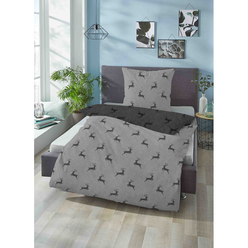 100% Cotton Duvet Cover Set, 155 x 200cm - 1 Pillowcase (80 x 80cm), Storm Grey