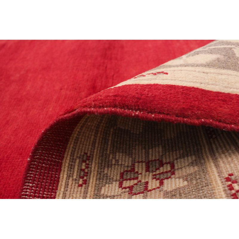 Tapis de la zone en laine rouge/ivoire 3 pi 2 po x 4 pi 10 po one-of-kind à la main-noué la 2010 Coren