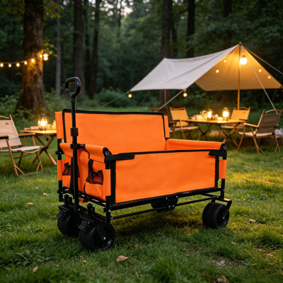 Multi-functional Collapsible Wagon With Seat Conversion, 500lb Capacity Heavy-duty Utility Wagon With All-terrain 360° Wheels