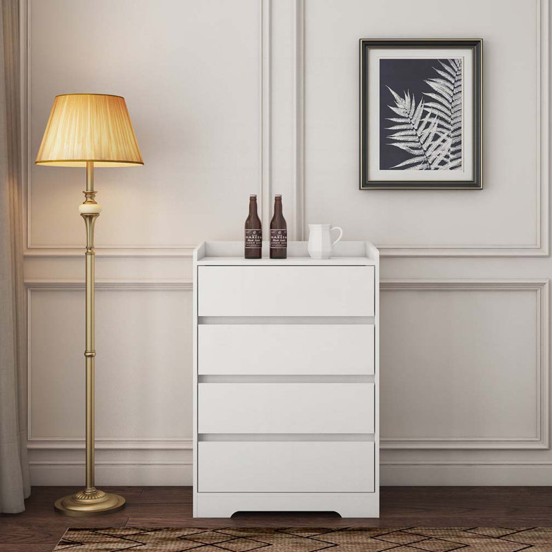 Commode 4 tiroirs sans poignée 25,59 po Ranjan , Blanc
