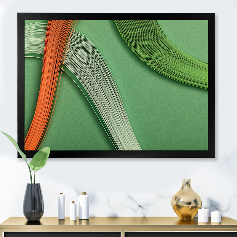 Jonction fractale verte et orange - décoration murale moderne en toile, Impression noire sur toile encadrée
