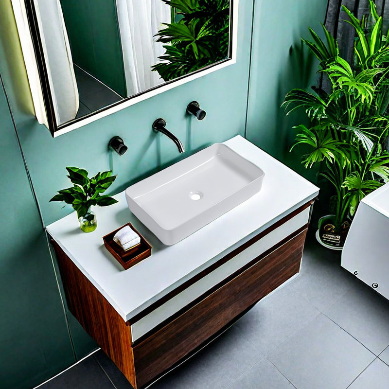 Lavabo de salle de bain rectangulaire en céramique 14 po APRESSHUI