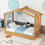 Lit simple avec lit gigogne, rideaux de tente et tablettes latérales-658718494