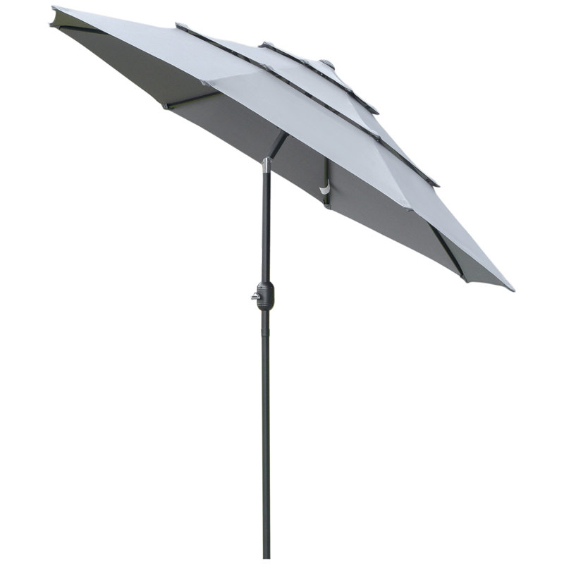 Parasol de patio gris foncé de 9 pi 3 po avec inclinaison à manivelle et bouton poussoir