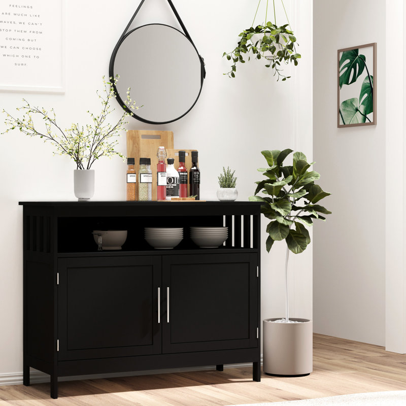 Buffet noir avec tablettes de capacité de poids de 22 lb, buffet, espace ouvert multifonctionnel et tablette